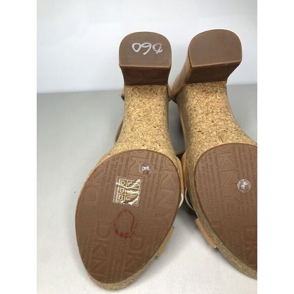 DKNY Natural Brown Leather Peep Toe Strap Dress High Heels Women’s sz 9M US/40EU - Picture 13 of 16
